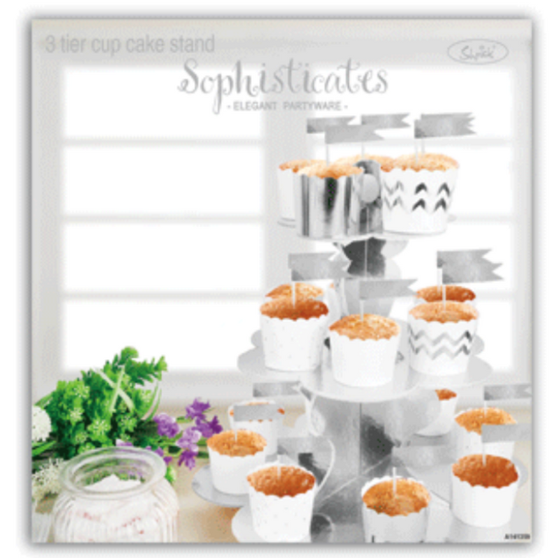 Metallic Silver 3 Tier Cup Cake Stand