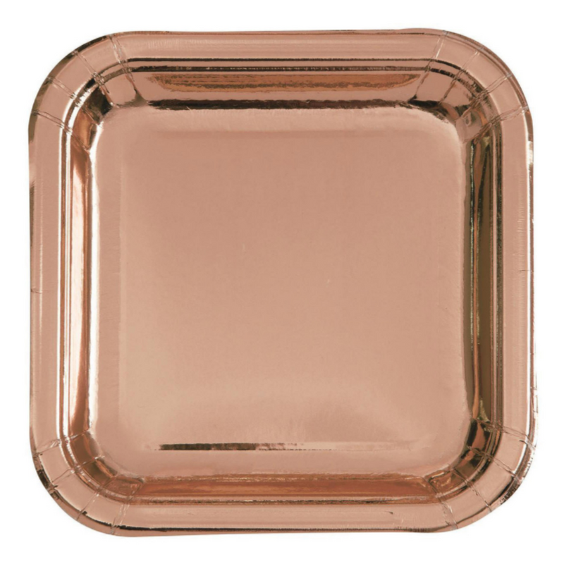 Rose Gold Foil 17.7cm Square Paper Plates 10pk