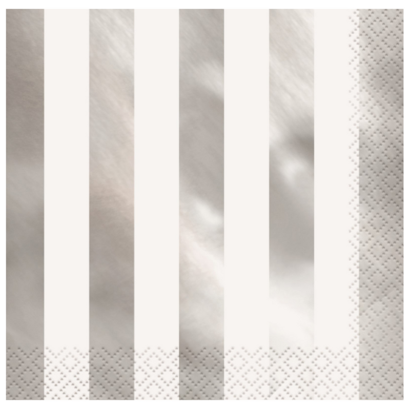 Foil Stamped Stripes Silver 16 Luncheon Napkins 2ply 33cm x 33cm