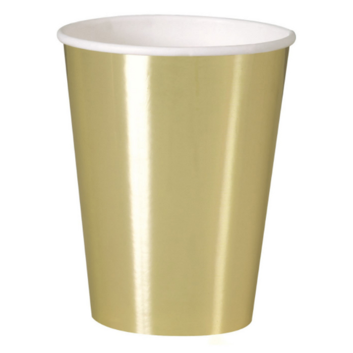 Gold Foil 355ml (12oz) Paper Cups 8pk