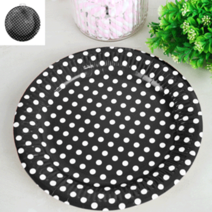 Paper Plates™ Black Dot Plates (23cm, Pack of 12)