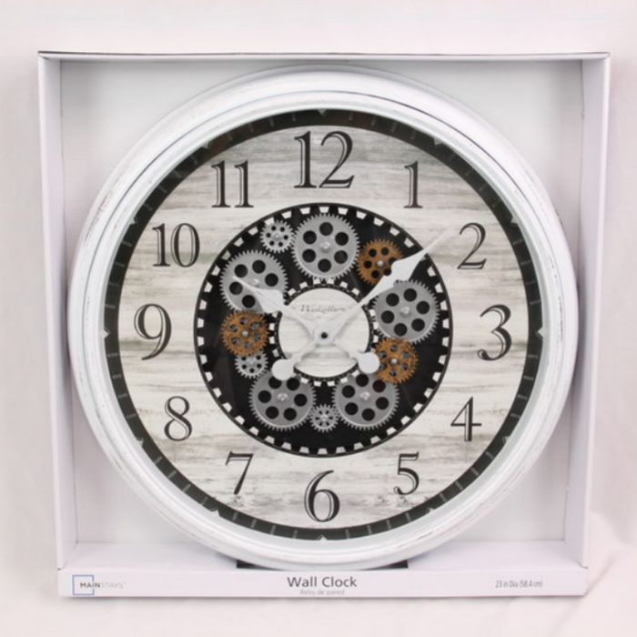 White Clock With Moving C 55Cm