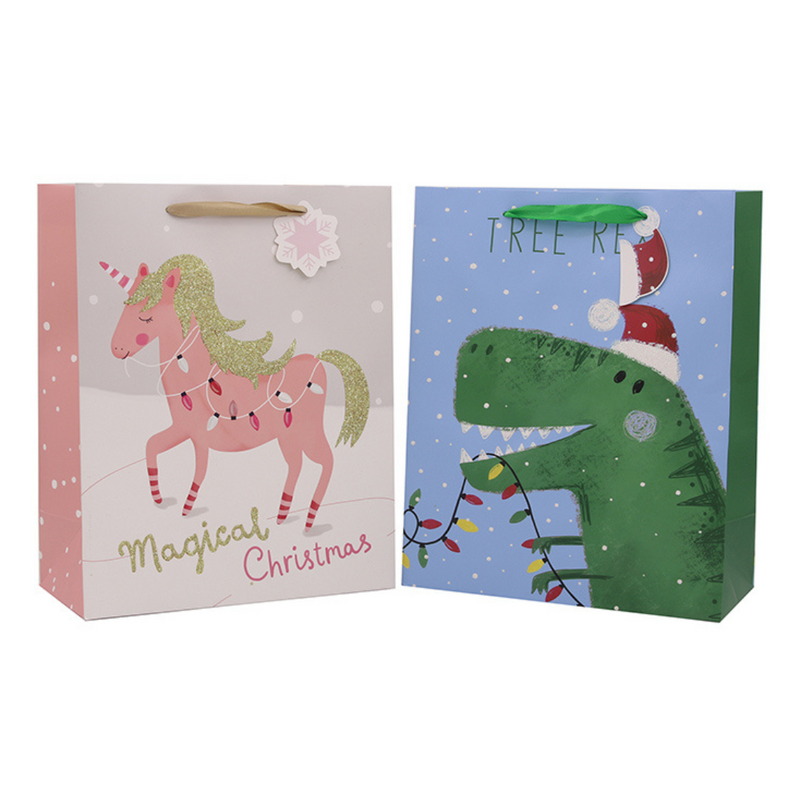 Ronis Dino Christmas Gift Bag Large 2pk