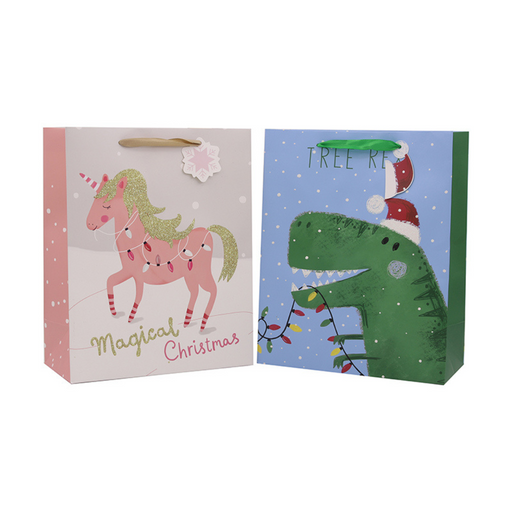 Ronis Dino Christmas Gift Bag Small 2pk