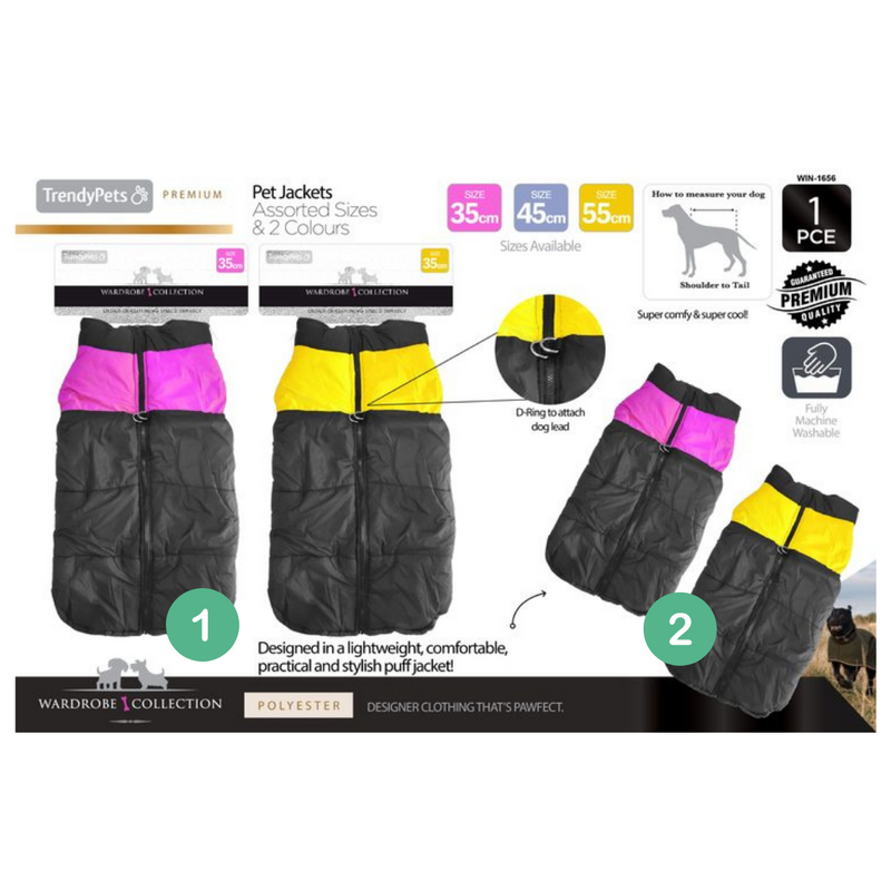 Dog neon stripe zip jacket in assorted colour, size 35-45-55cm