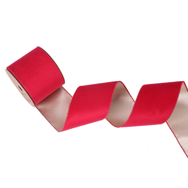 Ronis Double Sided Wire Edge Tree Ribbon Burgundy Velour 10x1000cm