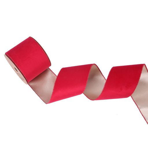 Ronis Double Sided Wire Edge Tree Ribbon Burgundy Velour 10x1000cm