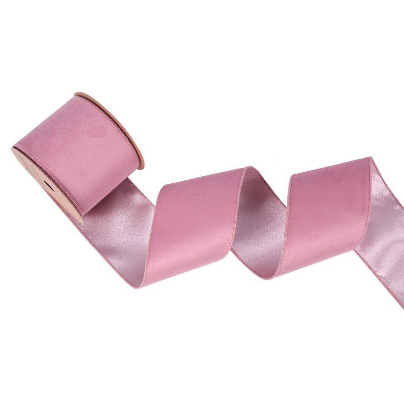Ronis Double Sided Wire Edge Tree Ribbon Pink Velour 10x1000cm