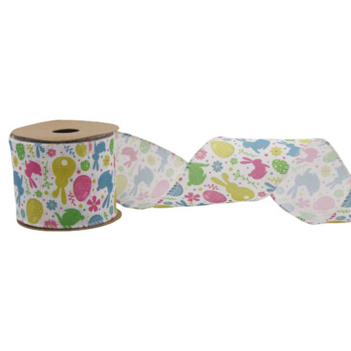 Ronis Eggs and Bunnies Ribbon with Wired Edge 6.3x500cm