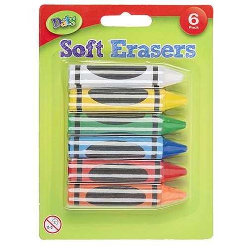 Soft crayon shaped erasers 6 pack novelty kids erasers for school pencil case and homework
