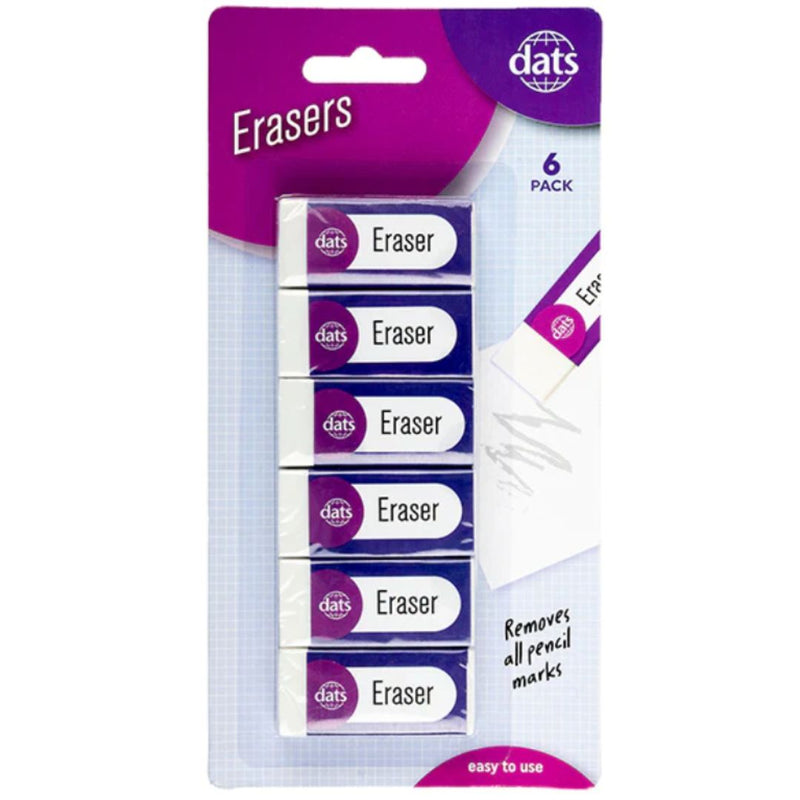 Eraser Vinyl 6pk – pack of soft vinyl erasers for clean pencil erasing