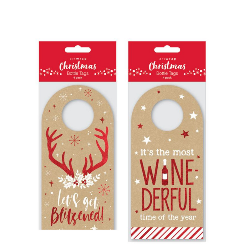 Ronis FSC Christmas Humour Bottle Tag Mix 4pk 2 Asstd