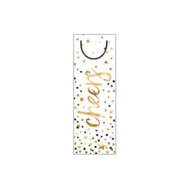 FSC Mix Christmas Bottle Gift Bag Cheers Gold – Sustainable gift bag with festive gold foil design for wine or champagne