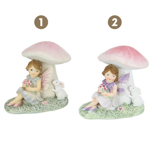  Fairy with Rabbit Sitting Under Mushroom 8.5cm