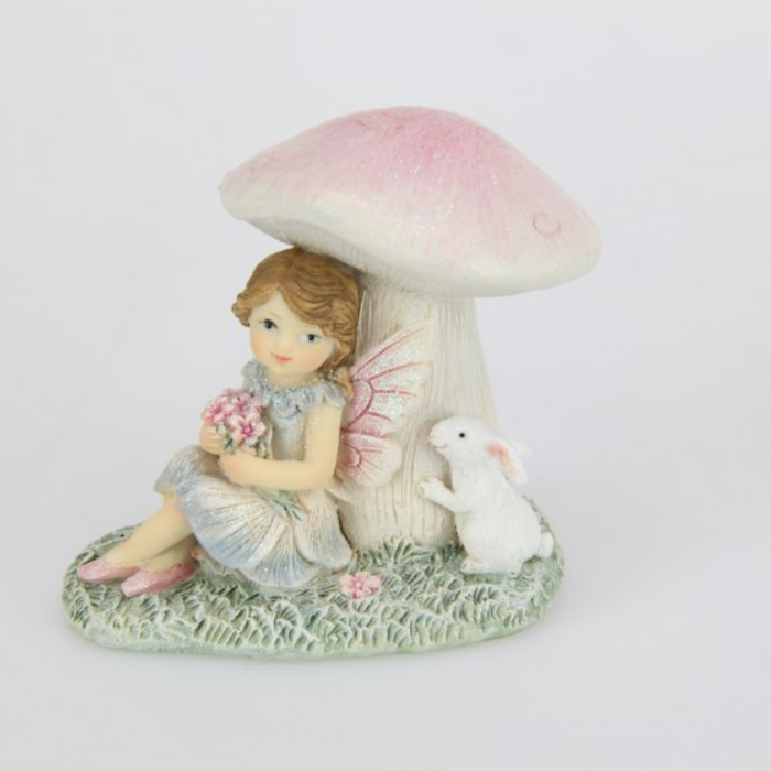  Fairy with Rabbit Sitting Under Mushroom 8.5cm