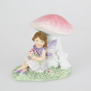 Ronis Fairy with Rabbit Sitting Under Mushroom 9cm Assorted – thumbnail