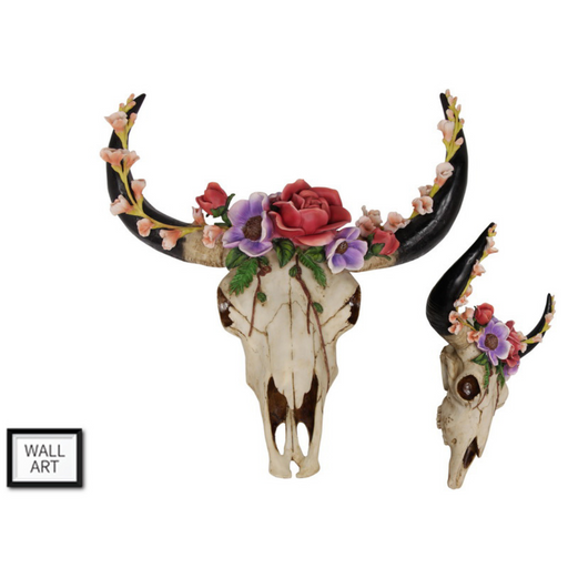 Ronis Floral Tribal Cow Skull Wall Hanger 45cm