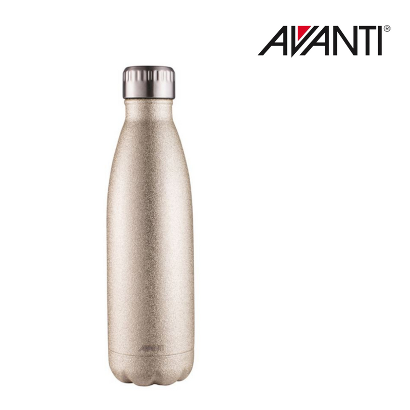 Fluid vacuum insulated bottle in glitter champagne finish, 500ml reusable drink bottle.