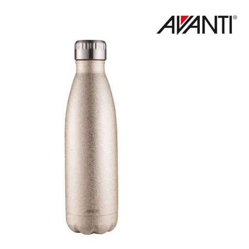 Fluid vacuum insulated bottle in glitter champagne finish, 500ml reusable drink bottle.