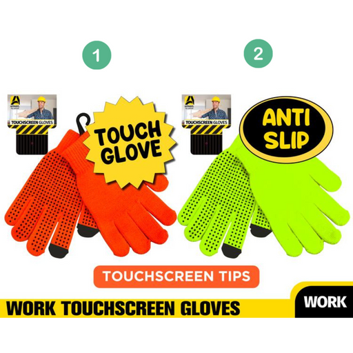 Ronis Fluro Work Touch Gloves with Grip 2 Asstd