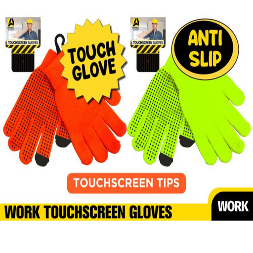 Fluro work touch gloves with grip in assorted colours