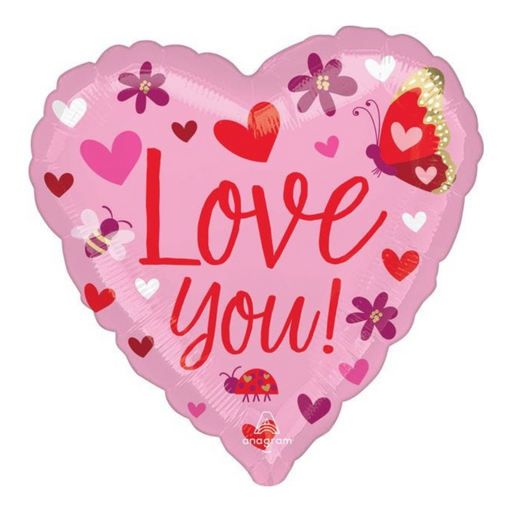 Ronis Foil Balloon Valentines Day Love You Bees Butterflies 45cm