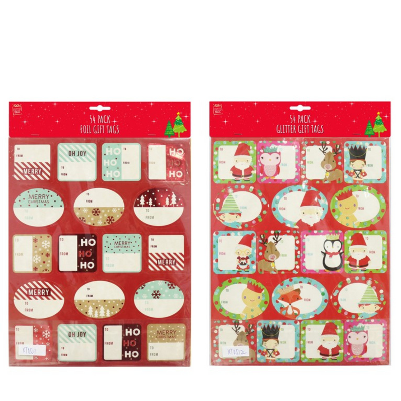 Ronis Foil Glitter Stickers Gift Tag Red 54pk 3 Sheets 2 Asstd
