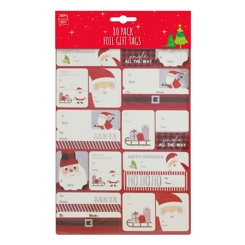 Santa Gift Tag Stickers 80Pc 4 Sheets Foil