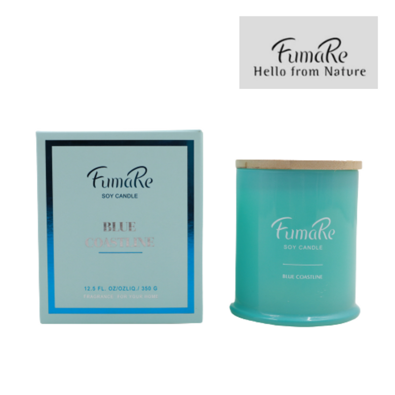 Ronis Fumare Scented Glass Class Candle With Nature Bamboo Lid Blue Coastline