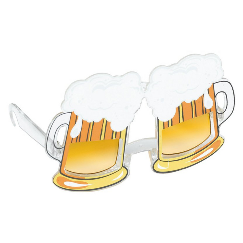 Novelty beer mug-shaped fun shades with a transparent frame and beer mug lenses (1pc), party costume accessory.