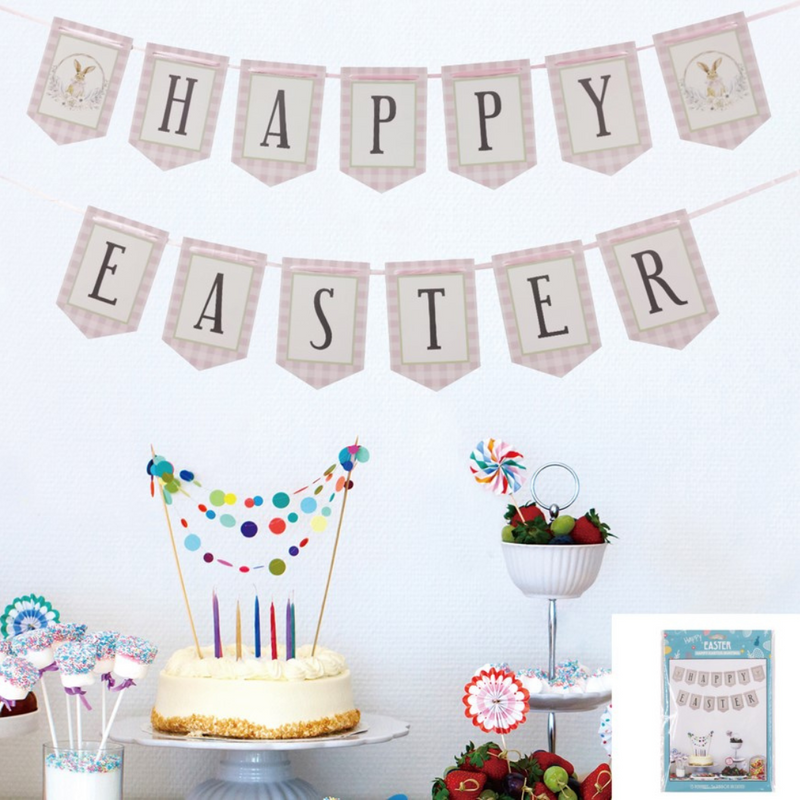 Ronis Gingham Easter Bunting Pink