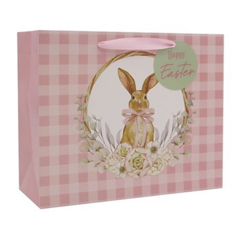 Ronis Gingham Easter Gift Bag Large 26x32x12.7cm Pink