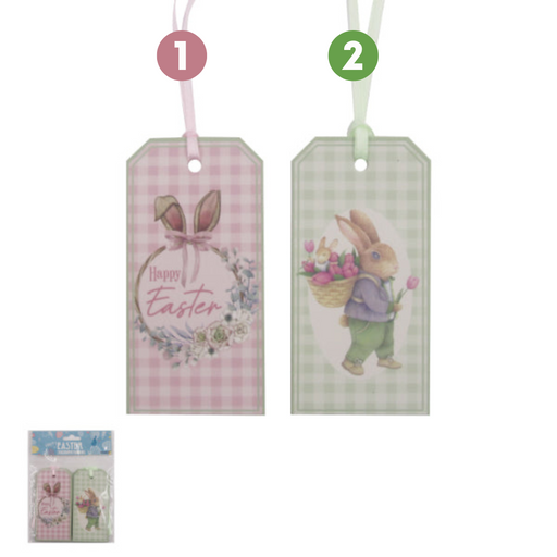 Ronis Gingham Easter Gift Tags 5x10cm 12pk 2 Asstd