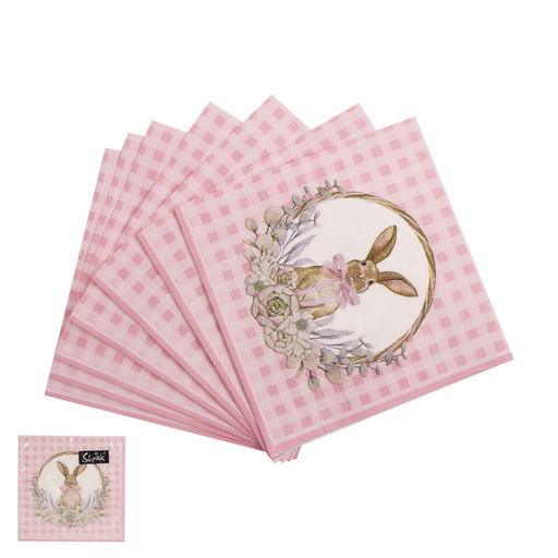 Ronis Gingham Easter Paper Napkin 33x33cm Pink 20pk 2ply