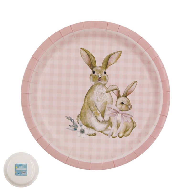 Ronis Gingham Easter Paper Plate 23cm Pink 12pk