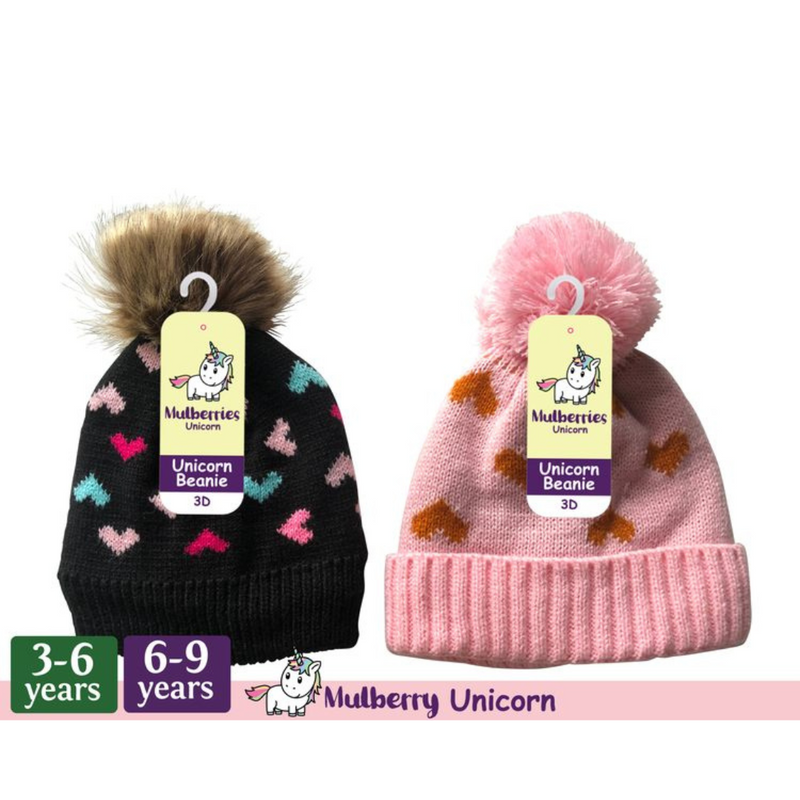 Ronis Girls Love Hearts Soft Beanie 2 Asstd