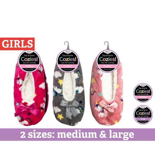 Ronis Girls Sherpa Slippers Unicorn 3 Asstd