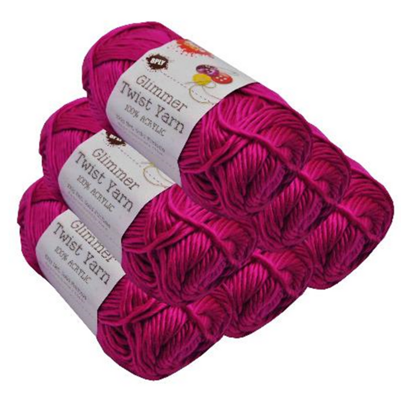 Glimmer Twist Yarn solid fuchsia 100g ball with 134m length for crochet and knitting