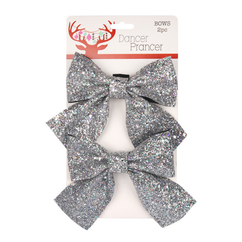 Ronis Glitter Bows Silver 2pk 14x13cm