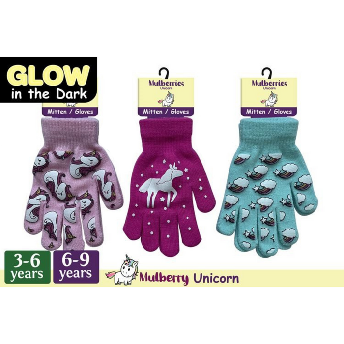 Ronis Glow in Dark Gloves Heart Star Unicorn 3 Asstd