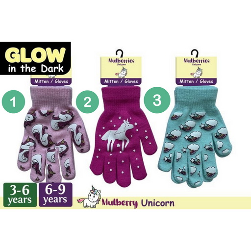 Ronis Glow in Dark Gloves Heart Star Unicorn 3 Asstd