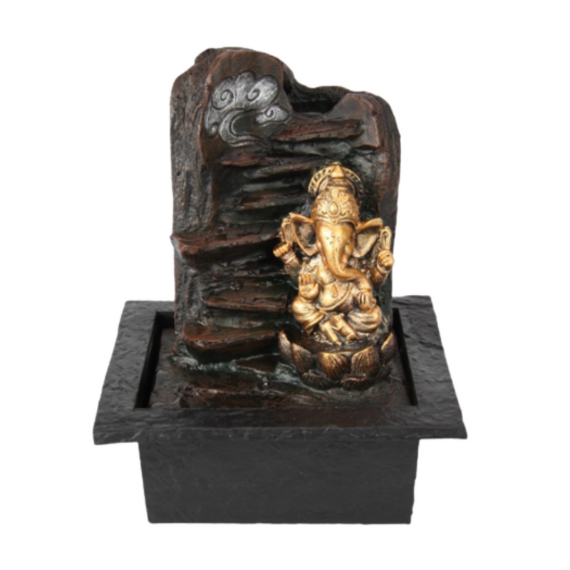 Gold Ganesh water fountain with LED light, 28cm spiritual home décor