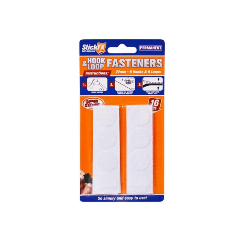 Velcro Tabs-Hook&Loop 22mm 16pcs White 