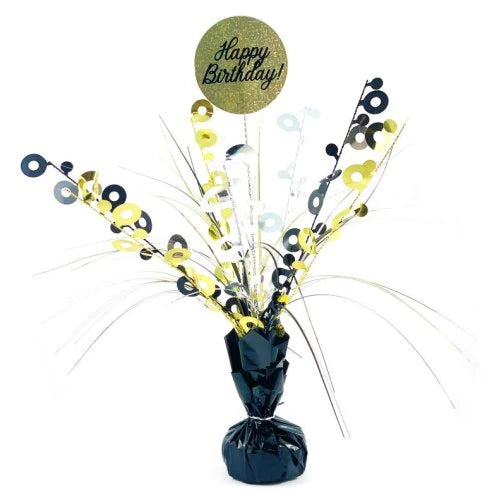 HAPPY BDAY Centrepiece Spray (Black Gold)