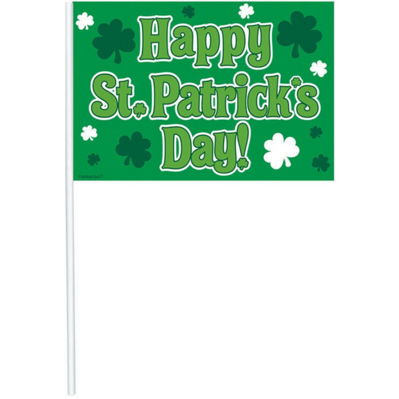 Happy St Patrick’s Day plastic flags 12 pack handheld party flags for parades, party favours, table décor and photo props