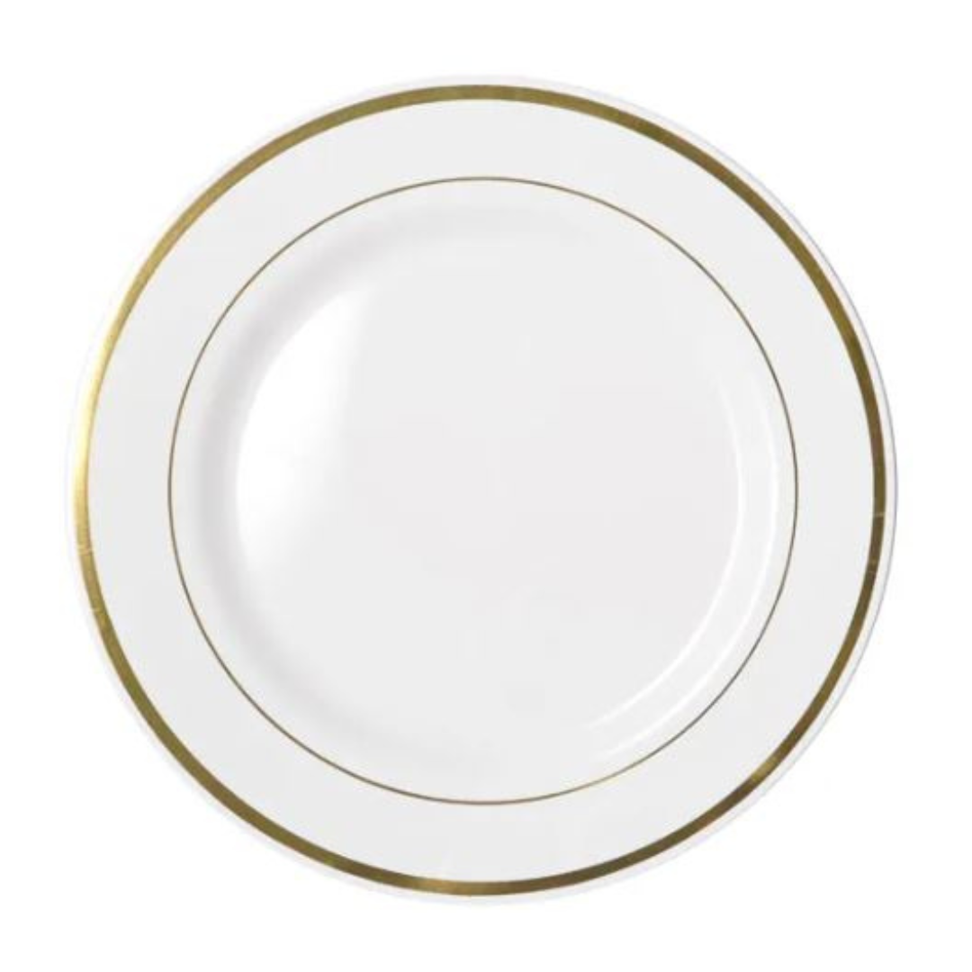 Heavy Duty White Dinner Plate With Gold Lining 26cm Pk6