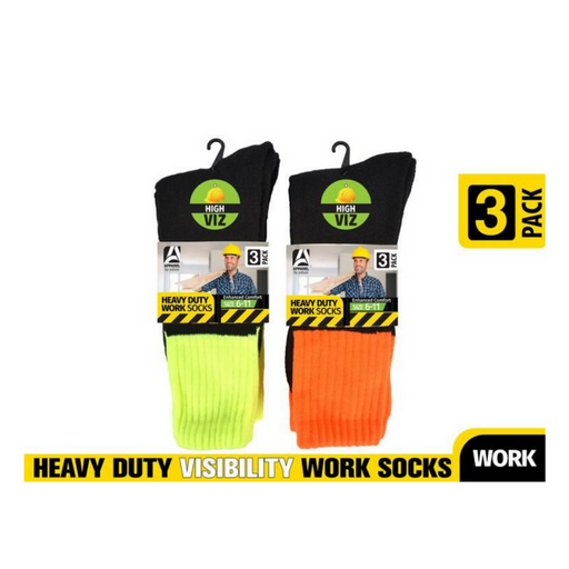 High visibility work socks 3 pair pack in assorted colours for work boots