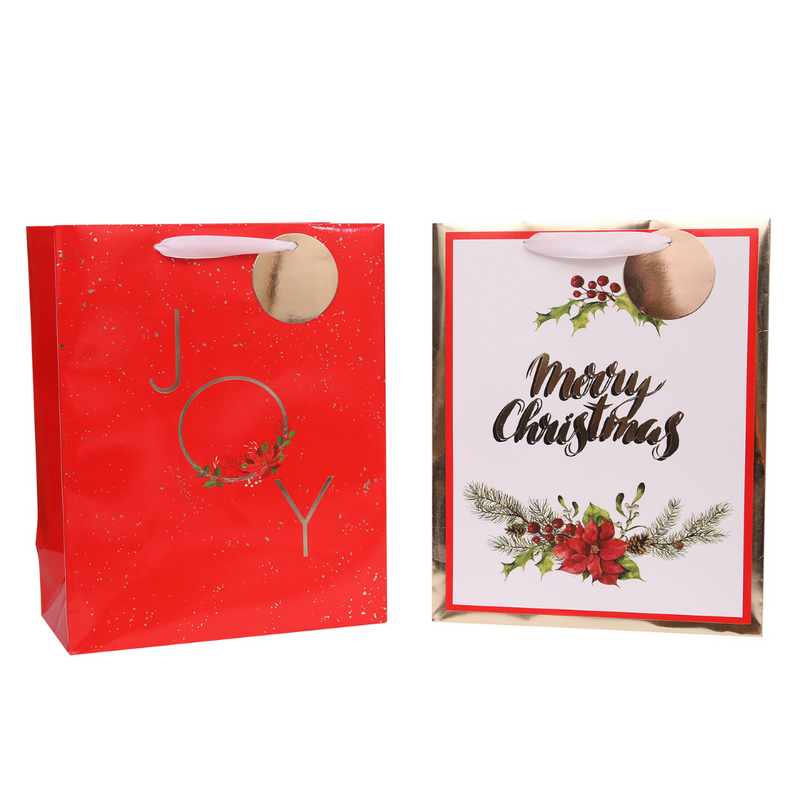 Ronis Hot Stamping Traditional Gift Bag Red Medium 2pk