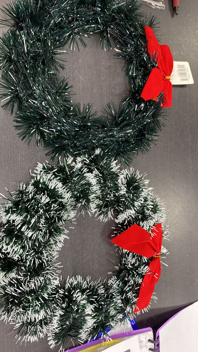 Tinsel Snowy Wreath with Bow 23cm