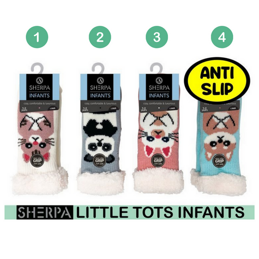Ronis Infants Sherpa Socks Cute Animal 4 Asstd